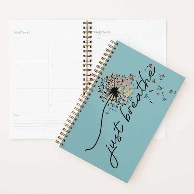 Turquoise Blue "Just Breathe" Planificateur quotid (Devant avec enveloppe)