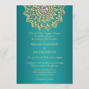 Turquoise Blue Mandala Gold Faire-part de mariage 