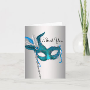 Turquoise Blue Masquerade Party Merci Cartes