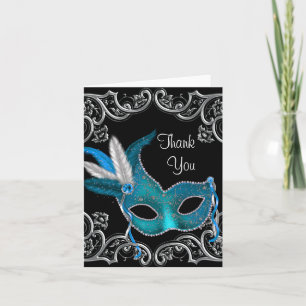 Turquoise Blue Masquerade Party Merci Cartes