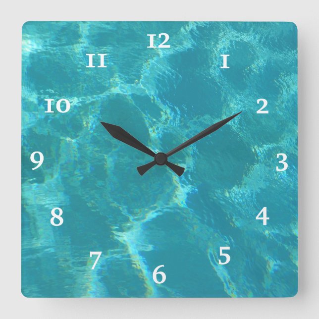 Turquoise Blue Ocean Nautical Quadratische Wanduhr (Vorderseite)