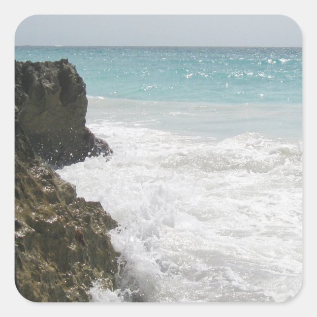 Turquoise Blue Ocean with Foamy Waves Seascape Quadratischer Aufkleber (Vorderseite)