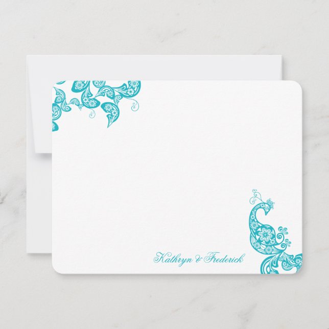 Turquoise Blue Paisley Peacock Carte de remercieme (Devant)