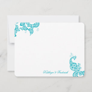 Turquoise Blue Paisley Peacock Carte de remercieme