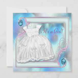 Turquoise Blue Purple Baby Girl Douche Invitations