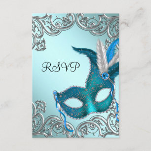 Turquoise Blue Silver Masquerade Party RSVP