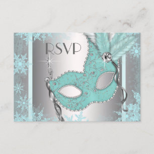 Turquoise Blue Snowflake Masquerade Party RSVP