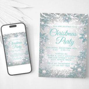Turquoise Blue Snowflake Noël Invitations