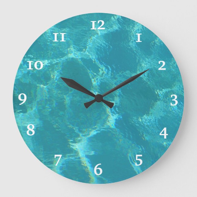 Turquoise Blue Water Wall Clock Große Wanduhr (Vorderseite)