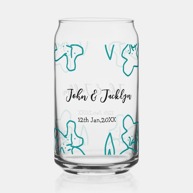 Turquoise blue wedding couple name date flstylish  dosenglas (Vorderseite)