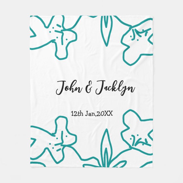 Turquoise blue wedding couple name date flstylish  fleecedecke (Vorderseite)