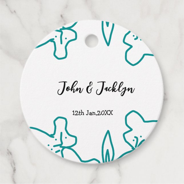 Turquoise blue wedding couple name date flstylish  geschenkanhänger (Vorderseite)