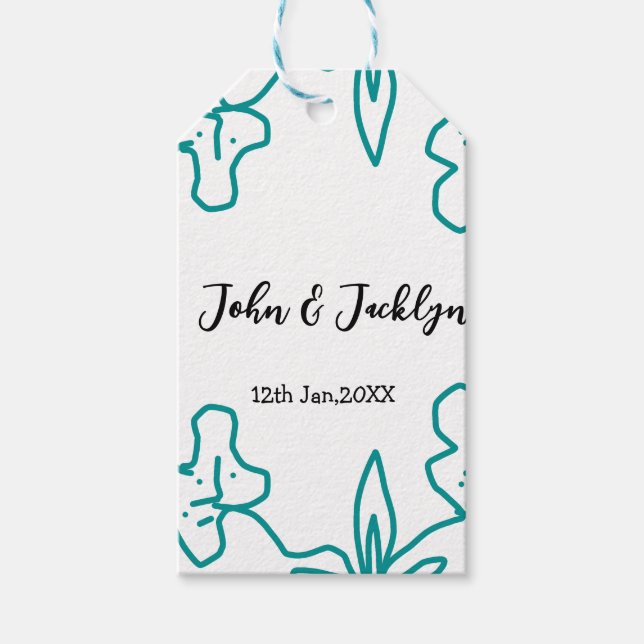 Turquoise blue wedding couple name date flstylish  geschenkanhänger (Vorderseite)