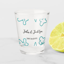 Turquoise blue wedding couple name date flstylish  schnapsglas