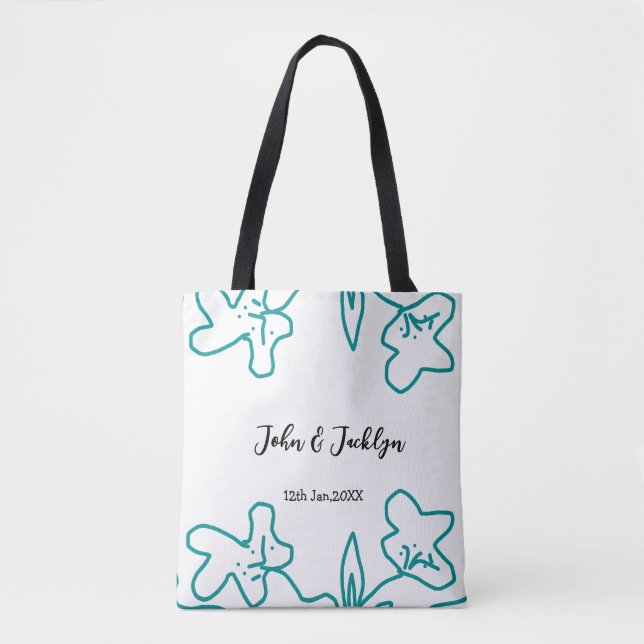 Turquoise blue wedding couple name date flstylish  tasche (Vorderseite)