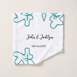 Turquoise blue wedding couple name date flstylish  waschlappen