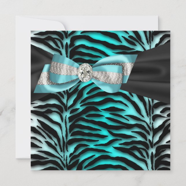 Turquoise Blue Zebra All Occasion Party Invitation (Devant)