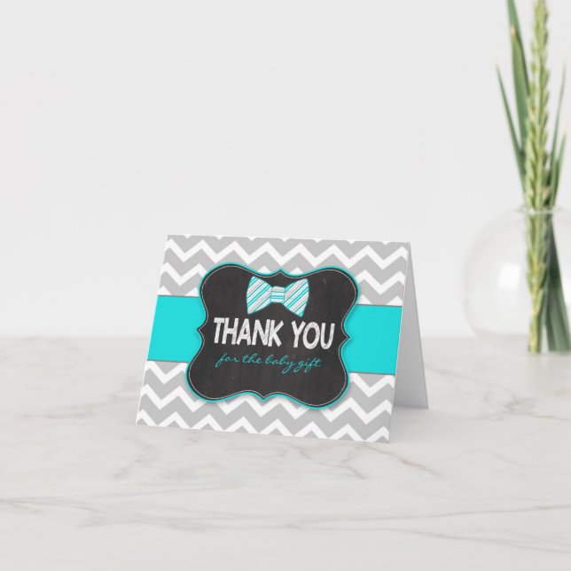 Turquoise Bow Krawatte Babydusche Vielen Dank Dankeskarte (Vorderseite)