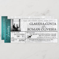 Turquoise Brésil Mariage Boarding Pass Invitation