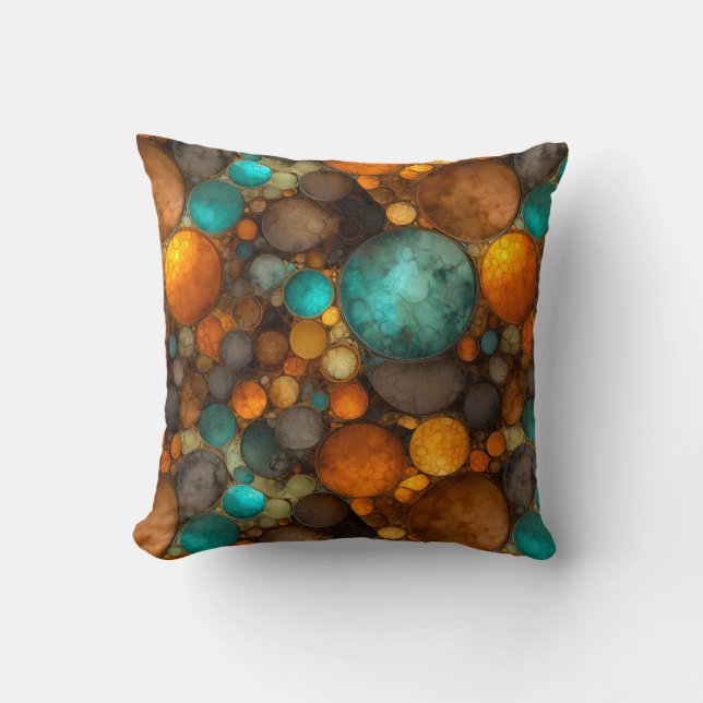 Turquoise Brown Abstract Fractal Pattern Kissen (Vorderseite)