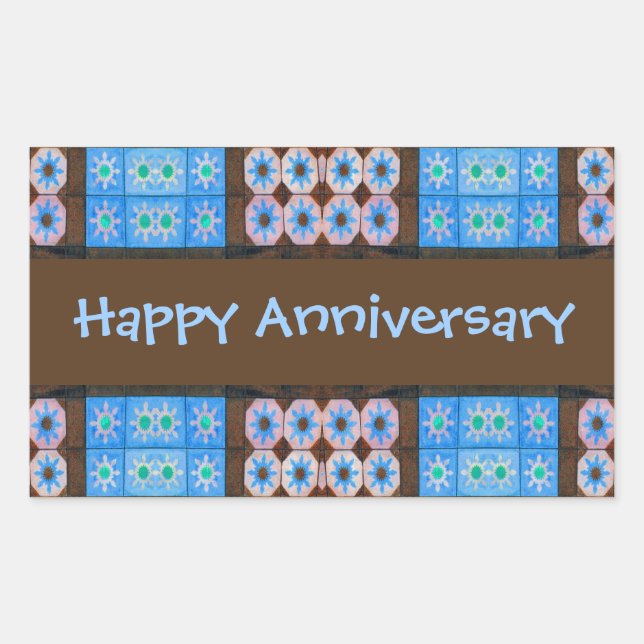 Turquoise Brown Happy Anniversary Rechteckiger Aufkleber (Vorderseite)