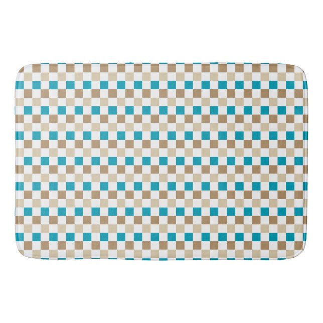 TURQUOISE BROWN TAN KARO PATTERN BADEMATTE (Vorderseite)