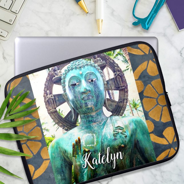 Turquoise Buddha Statue Gold Mosaik Individuelle N Laptopschutzhülle (Von Creator hochgeladen)