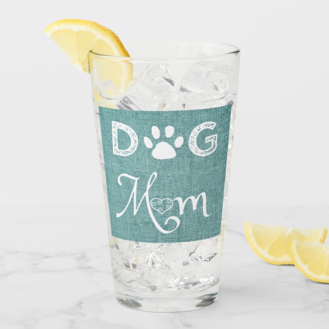 Turquoise Burlap Chien Maman Coupe de Verre (Devant glace)