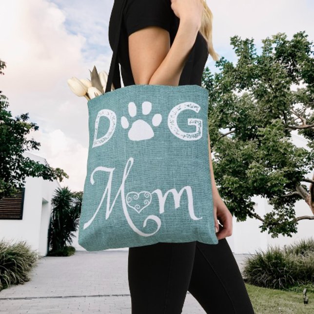 Turquoise Burlap Chien Sac fourre-tout maman (Teal Burlap Dog Mom Tote Bag)