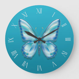 Turquoise Butterfly Große Wanduhr