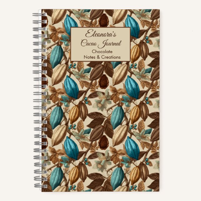 Turquoise Cacao Pattern Chocolate Tasting Notizbuch (Vorderseite)