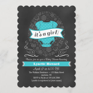 Turquoise Chalkboard Girl Baby Dusche Einladung