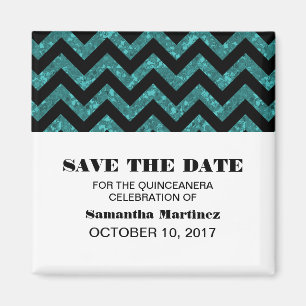 Turquoise Chevron Glitter Quinceañera Magnet