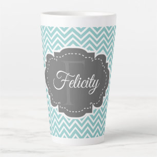 Turquoise Chevron Personnalisé Latte Mug