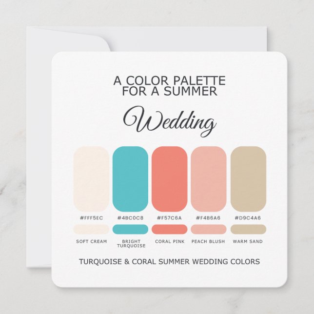 Turquoise Coral Summer Wedding Palette 2026 Card Einladung (Vorderseite)