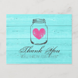 Turquoise country chic mason jarre merci cartes