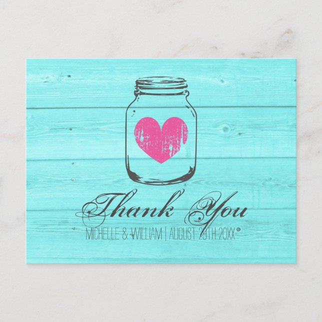 Turquoise country chic mason jarre merci cartes (Devant)