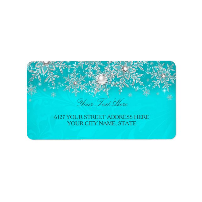 Turquoise Crystal Pearl Snowflake Étiquette de adr (Devant)