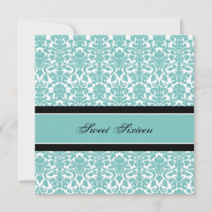 Turquoise Damask 16th Birthday Party Invitations