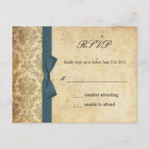 Turquoise Damask Bow Wedding RSVP