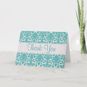 Turquoise Damask Carte de remerciements personnali