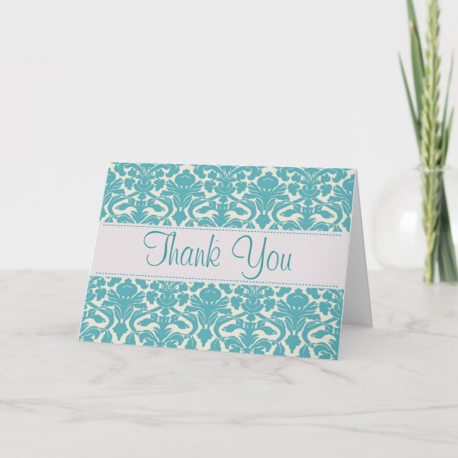 Turquoise Damask individuell anpassbare Dankeschön Dankeskarte (Vorderseite)