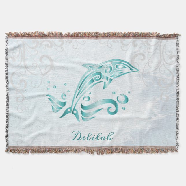 Turquoise Dolphin Couverture de lancer personnalis (Devant)
