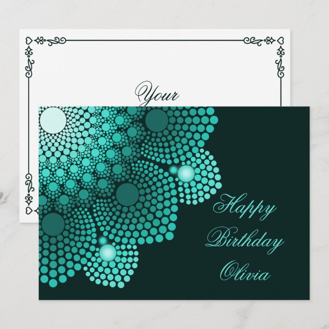 Turquoise Dot Mandala Happy Birthday Karte (Vorne/Hinten)
