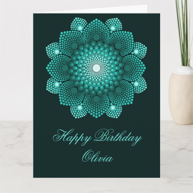 Turquoise Dot Mandala Happy Birthday Karte (Vorderseite)