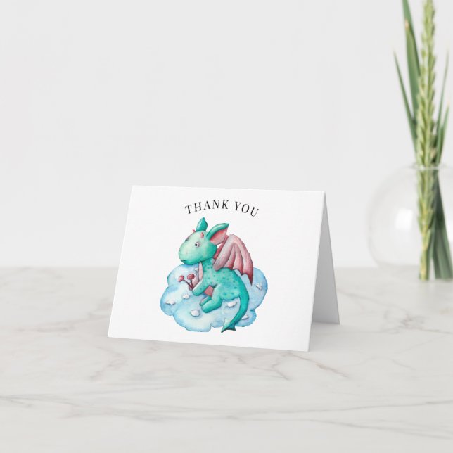 Turquoise Dragon Baby Dusche Danke Karte (Vorderseite)