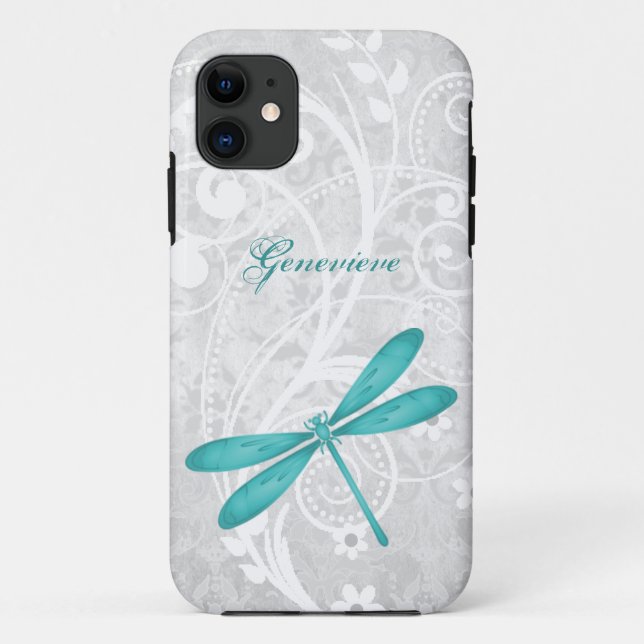 Turquoise Dragonfly Personnalisé iPhone 11 Coque (Dos)