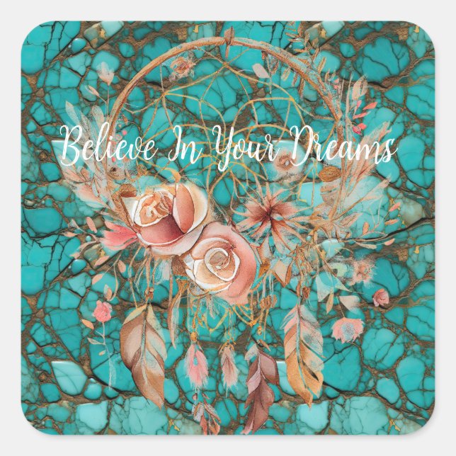Turquoise Dream Catcher Quadratischer Aufkleber (Vorderseite)