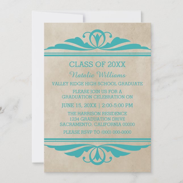 Turquoise Elegant Deco Invitation (Devant)