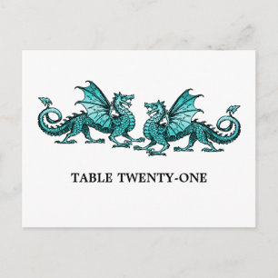 Turquoise Elegant Dragons Numéro de table Carte po